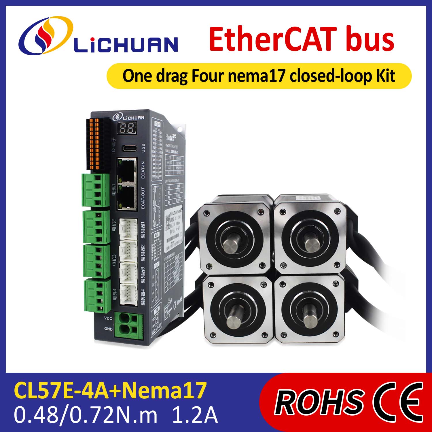 EtherCAT 2Phase Nema17 4-Axis DC Closed Loop Stepper Motor Drivers Kit EtherCAT 2Phase Nema17 4-Axis DC Closed Loop Stepper Motor Drivers Kit