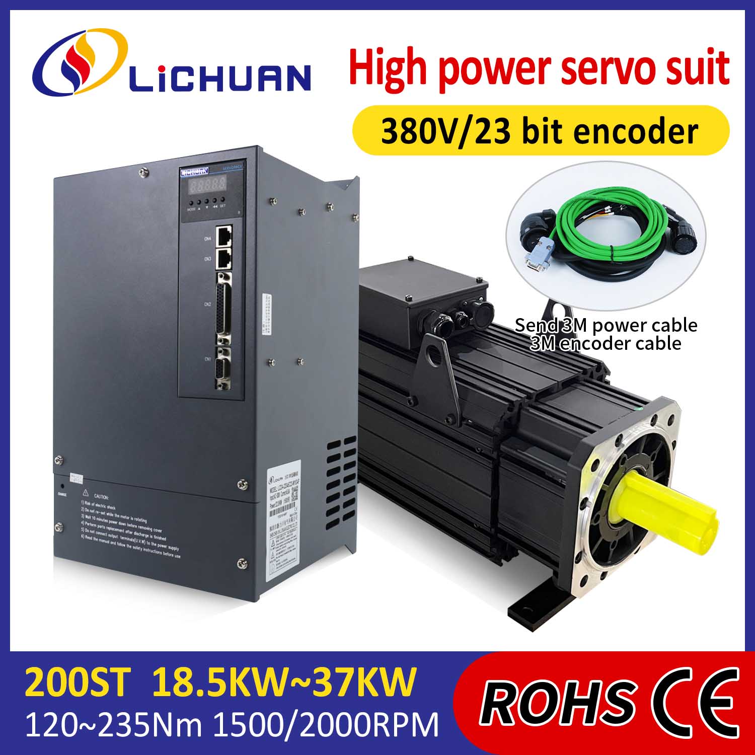 Lichuan AC Servo Motor Drivers Kit HIGH POWER 120N.m 18.5KW AC380V 31.8A 1500/2000RPM IP65 Lichuan AC Servo Motor Drivers Kit HIGH POWER 120N.m 18.5KW AC380V 31.8A 1500/2000RPM IP65