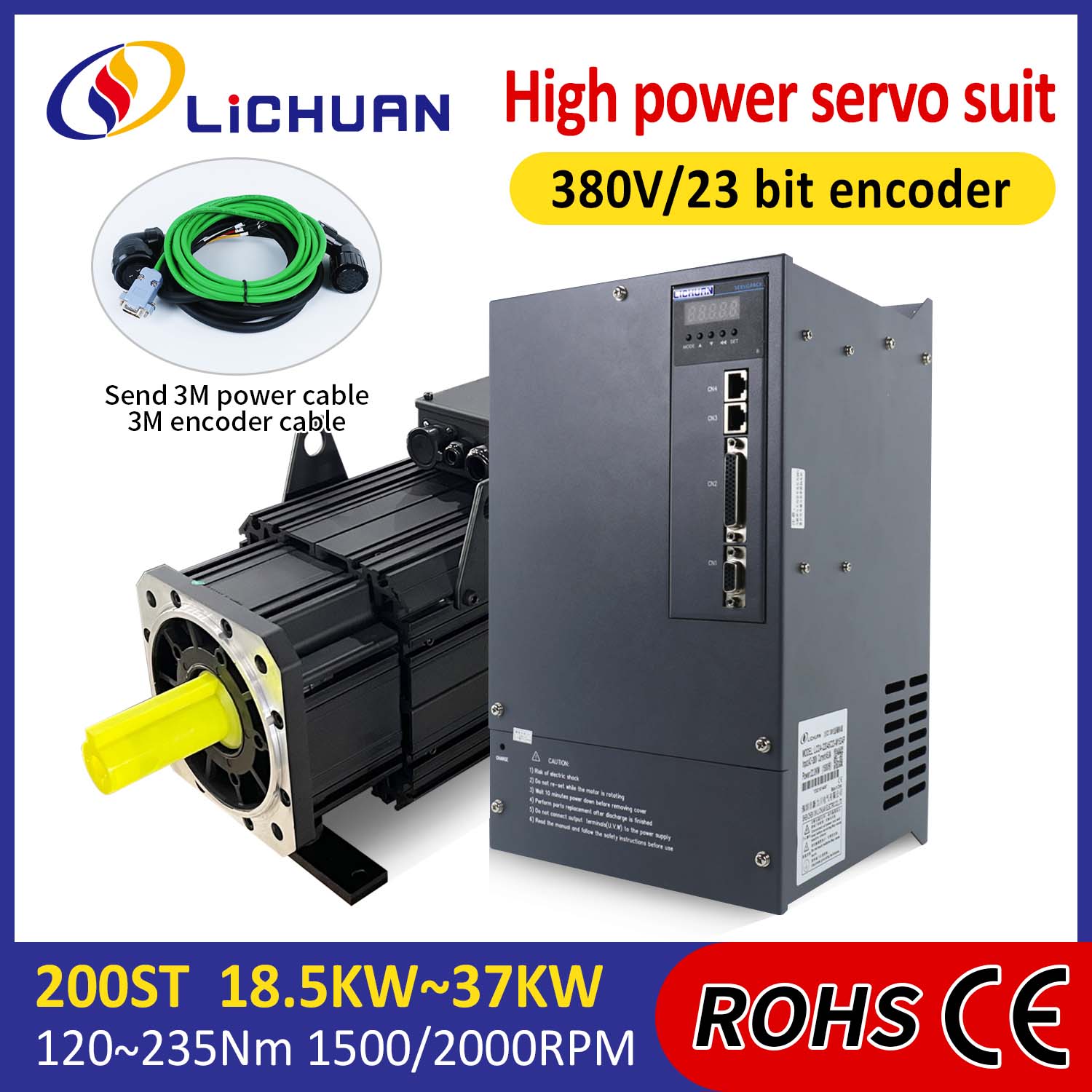 Lichuan AC Servo Motor Drivers Kit HIGH POWER 140N.m 22KW AC380V 44.7A 1500/2000RPM IP65 Lichuan AC Servo Motor Drivers Kit HIGH POWER 140N.m 22KW AC380V 44.7A 1500/2000RPM IP65