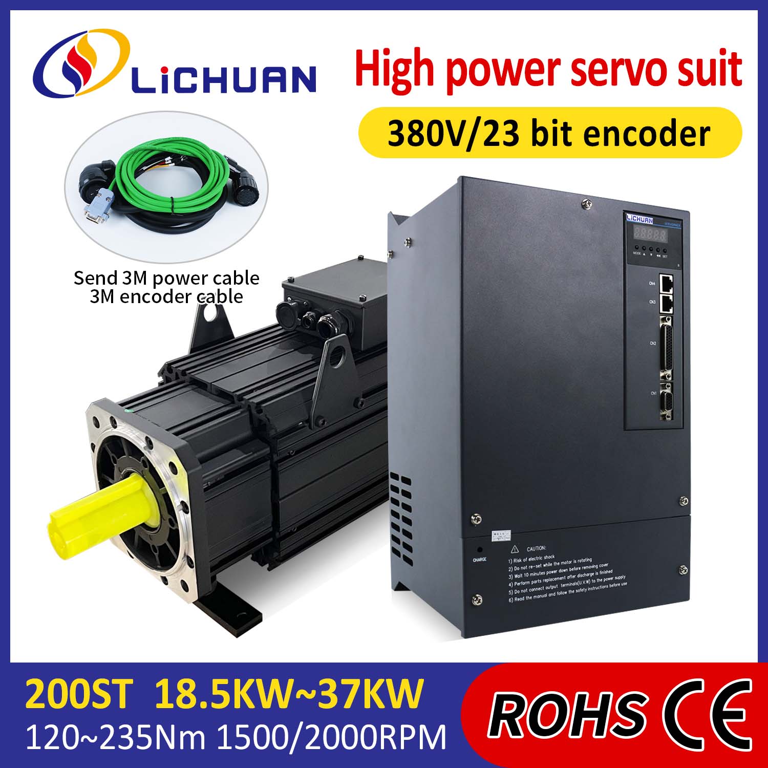 Lichuan AC Servo Motor Drivers Kit HIGH POWER 191N.m 30KW AC380V 52A 1500/2000RPM IP65 Lichuan AC Servo Motor Drivers Kit HIGH POWER 191N.m 30KW AC380V 52A 1500/2000RPM IP65