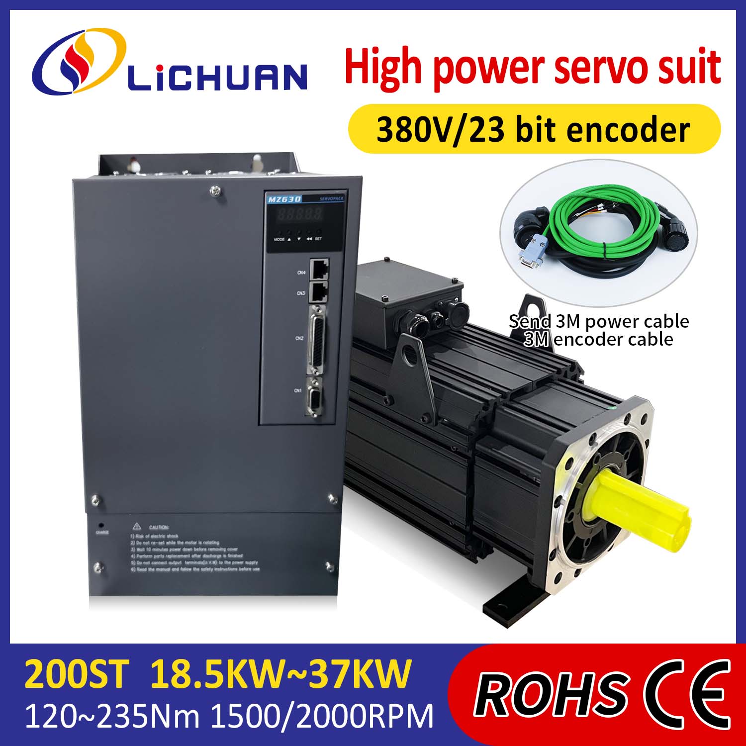 Lichuan AC Servo Motor Drivers Kit HIGH POWER 88N.m 18.5KW AC380V 31.6A 1500/2000RPM IP65 Lichuan AC Servo Motor Drivers Kit HIGH POWER 88N.m 18.5KW AC380V 31.6A 1500/2000RPM IP65